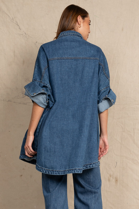 【COLOR iN ID】Stud Bohemian Denim Oversized Shirt Denim in Mid Blue - Bohemian Traders