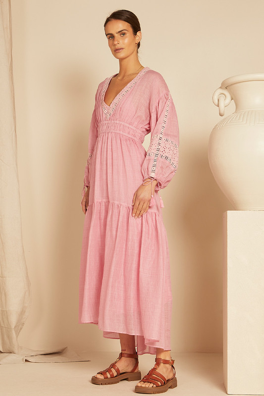 Billow Sleeve Maxi Dress in Pink Oyster