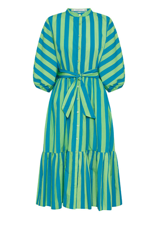 Dolman Shirt Dress in Azure / Fern Stripe