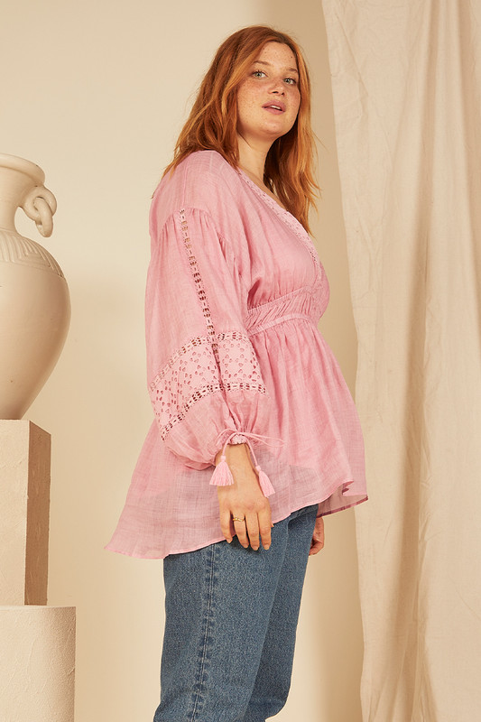 Billow Sleeve Top in Pink Oyster