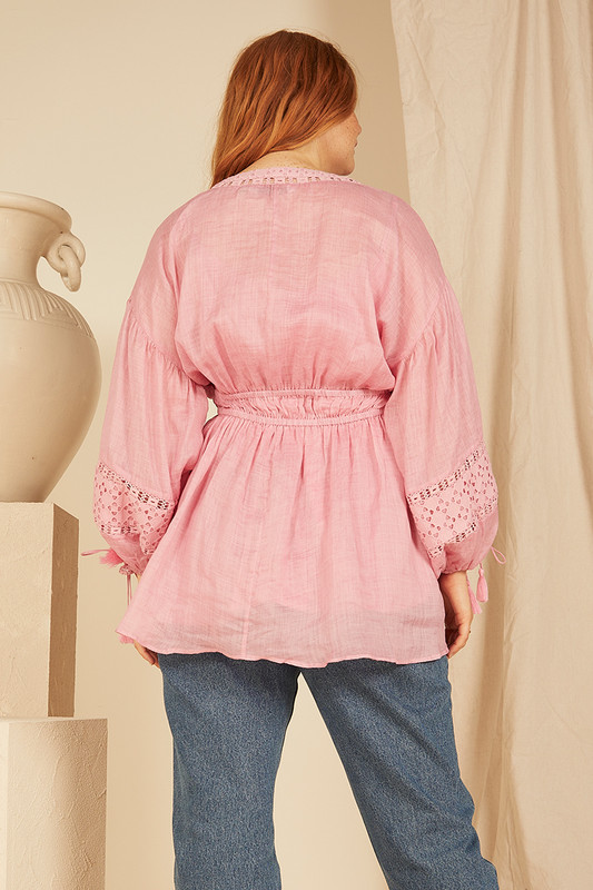 Billow Sleeve Top in Pink Oyster