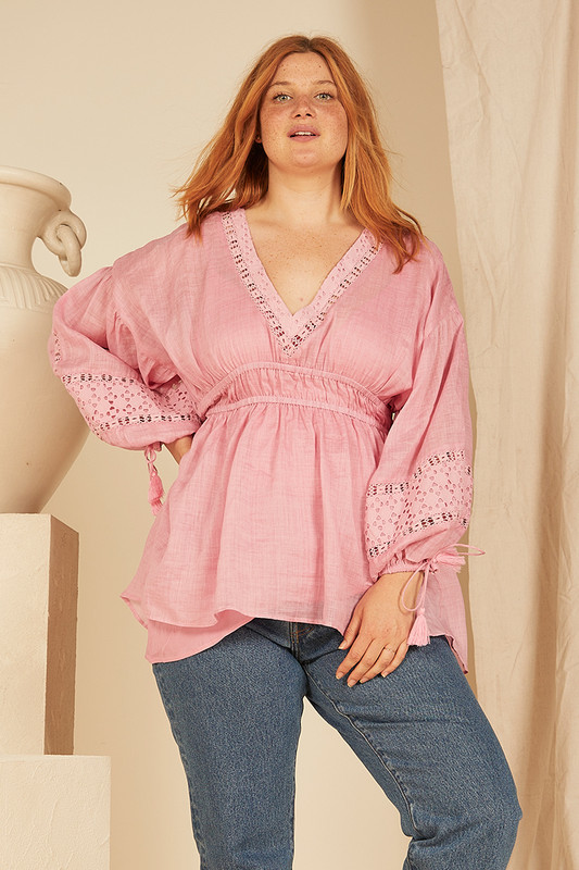 Billow Sleeve Top in Pink Oyster