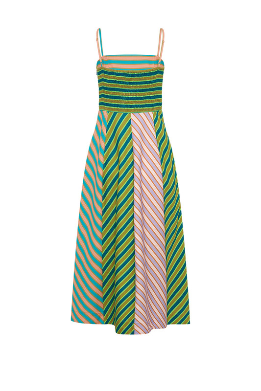 Bohemian Traders Striped Slip Dress is a joyful choice for summer weddings and garden parties. Cut from candy striped cotton poplin and spliced into a riot of colour, it has delicate straps and shirring to the back for a flexible fit. It'll work just as well with heels or flats.