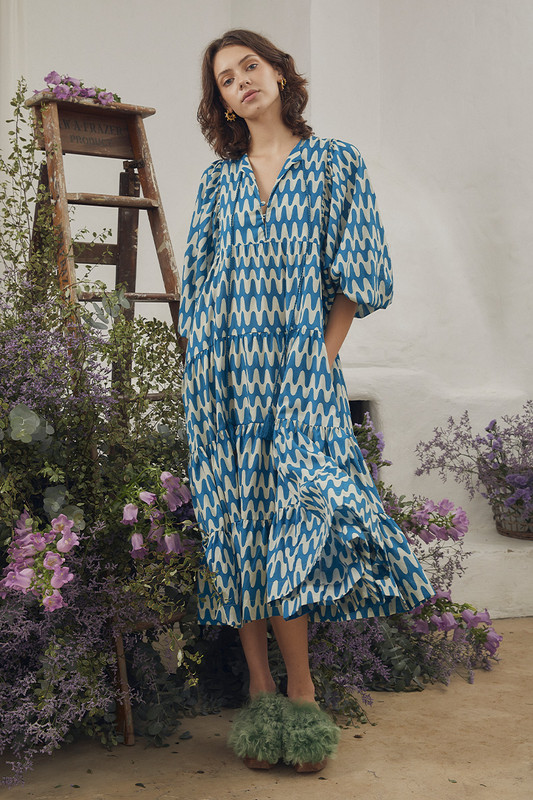 With its voluminious sleeves and tiered hemline, BT's Electromagnetic Wave Dress is so clearly influenced by the '70s. It's made from natural cotton-voile with a blue wave print throughout and a midi length that works beautifully with sandals in the summer.