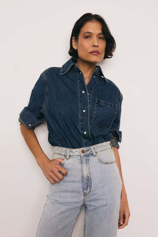 Denim Classic Easy Fit Shirt In Dark Blue