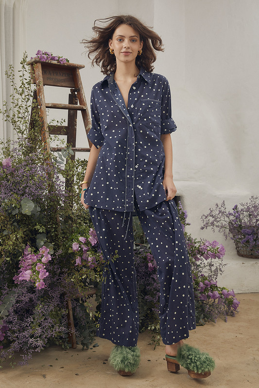 Bohemian Traders 'Galaxy' shirt is patterned with elaborate space dots designed to emulate the night sky. It's cut from lightweight cotton voile in a relaxed shape with dropped shoulders and a neat collar trimmed with contrasting stripe. Wear yours with the co-ord drawstring pant.