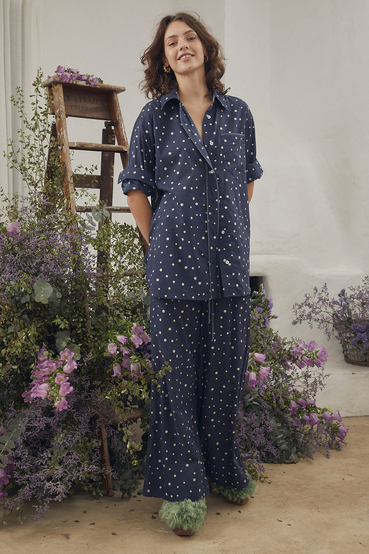 Bohemian Traders 'Galaxy' shirt is patterned with elaborate space dots designed to emulate the night sky. It's cut from lightweight cotton voile in a relaxed shape with dropped shoulders and a neat collar trimmed with contrasting stripe. Wear yours with the co-ord drawstring pant.