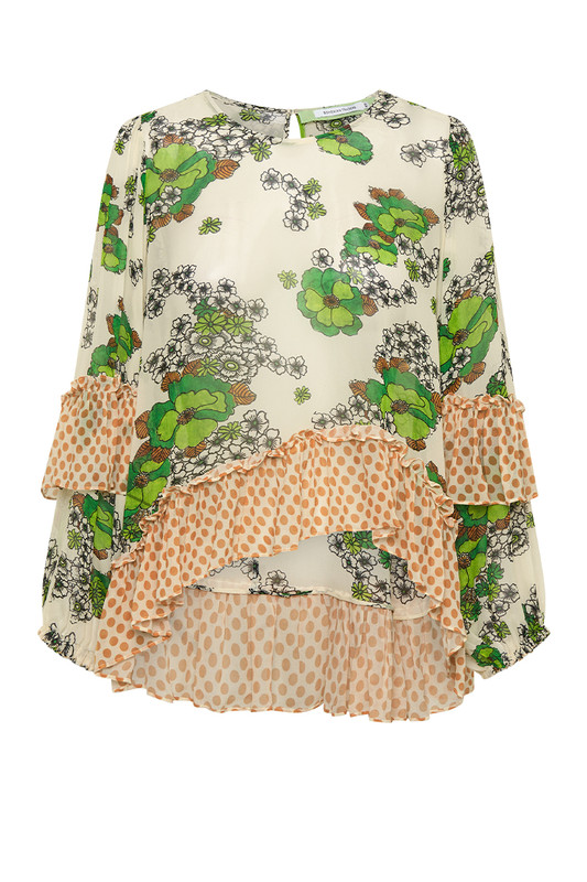 Cluster Floral Ruffle Blouse in Peridot Floral