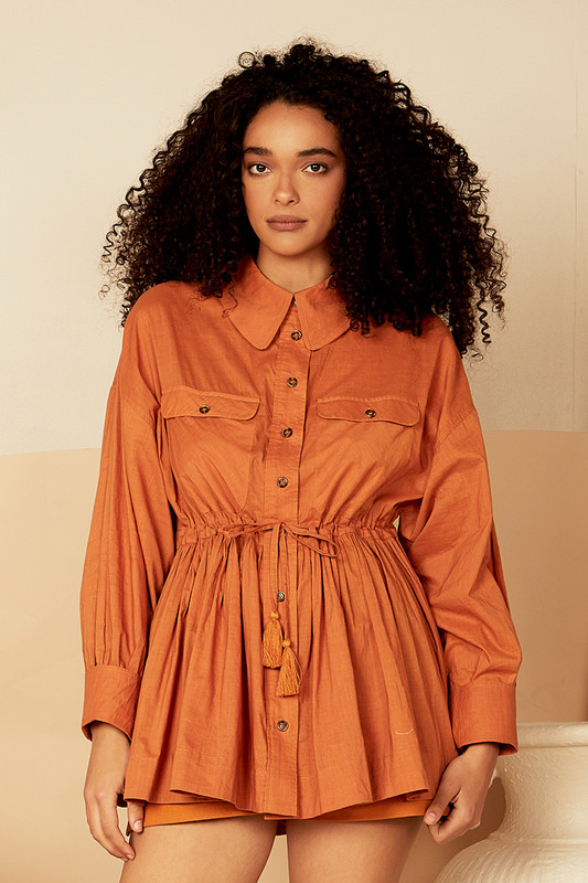 Cinched Waist Shirt in Spice