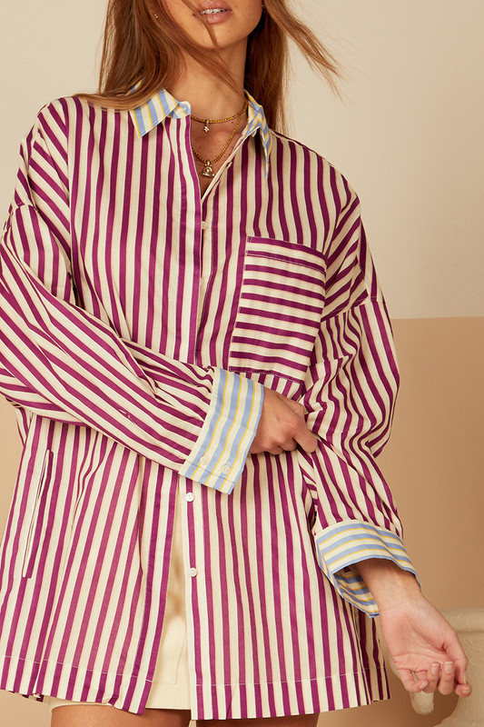 Oversized Shirt in Grape Stripe