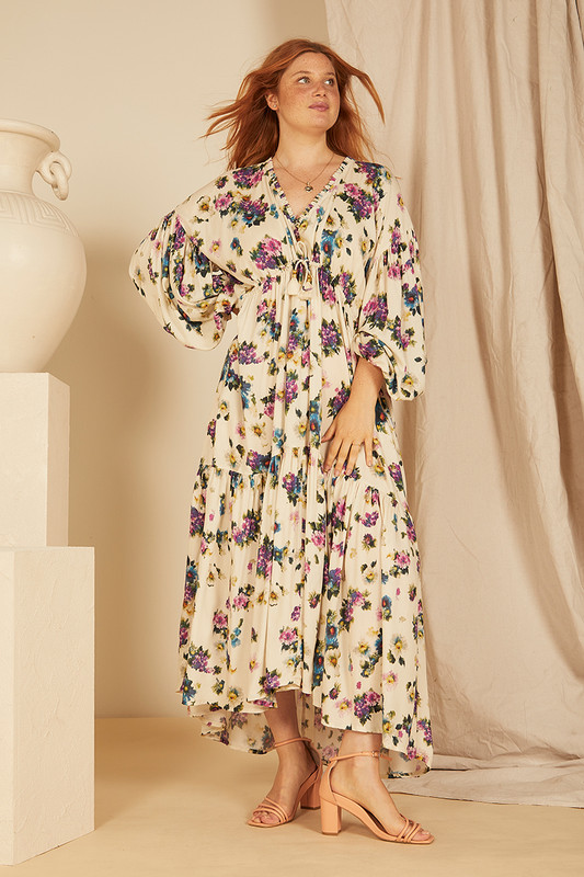 Billow Sleeve Maxi Dress in Ditsy Gardens