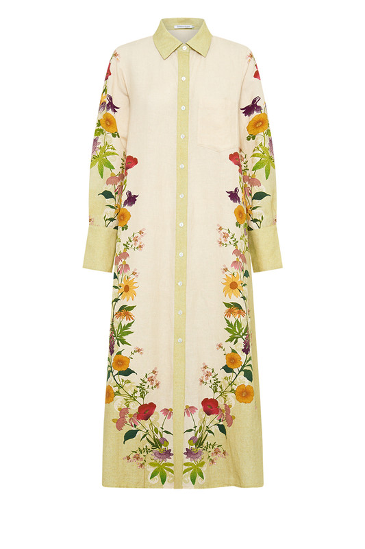You'll find yourself styling our Bee-Tanical shirt dress for so many occasions - you'll soon get cost per wear right down. It's cut from blended linen in a relaxed, midi silhouette with a crisp collar and contrasting placket. Aireloom blooms cascade down the sides and sleeves making this dress your everyday go-to. We know she'll be a best seller so secure yours early to ensure you don't miss out.