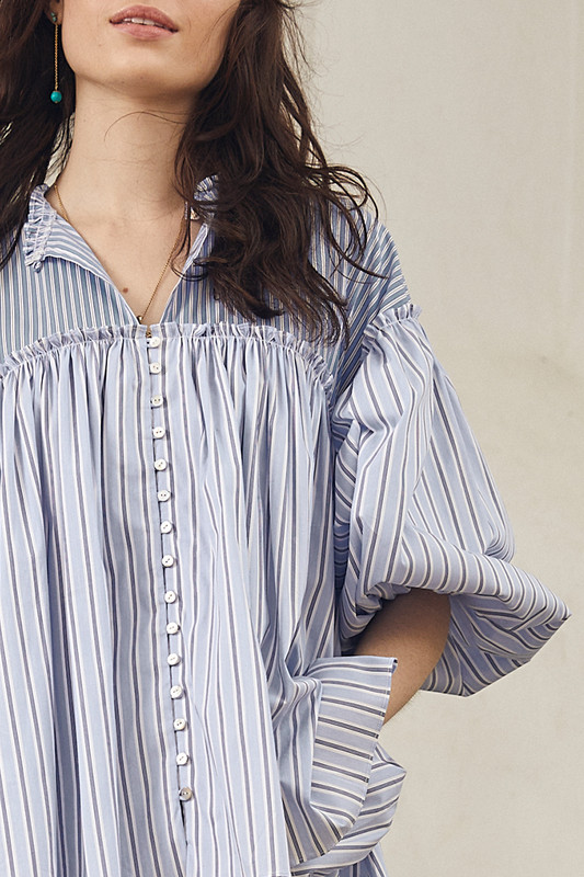 Detailed with decadent volume, Bohemian Traders Romantic Blouse lives up to its name. It's made from striped cotton poplin and has buttons to the centre front that can be adjusted to suit.