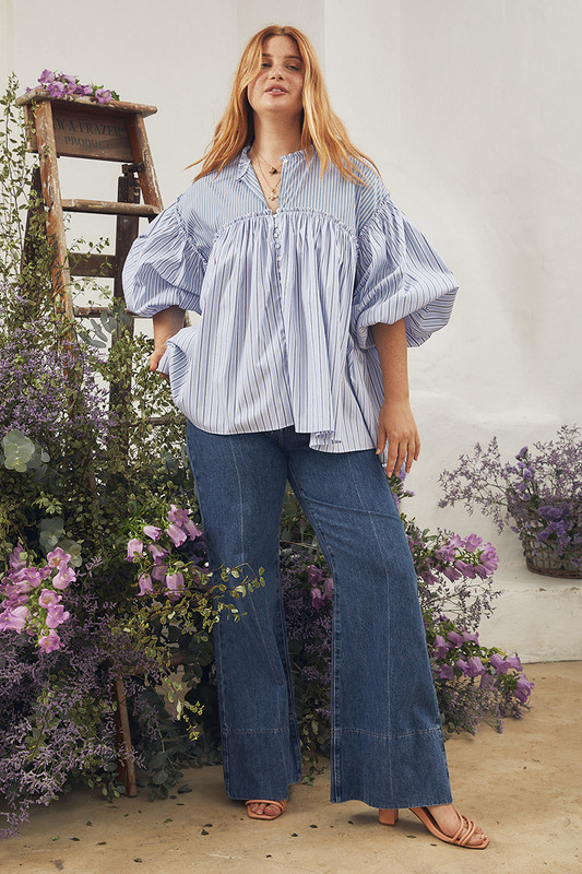 Detailed with decadent volume, Bohemian Traders Romantic Blouse lives up to its name. It's made from striped cotton poplin and has buttons to the centre front that can be adjusted to suit.