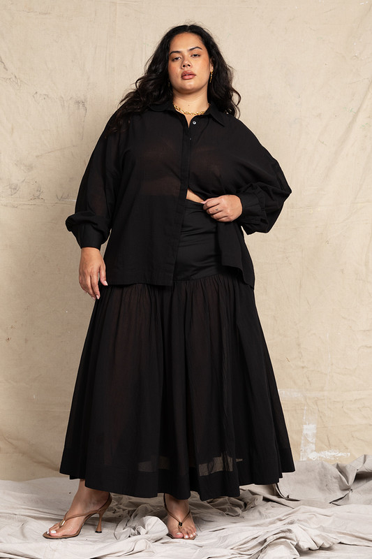 Ink Yoke Maxi Skirt in Black