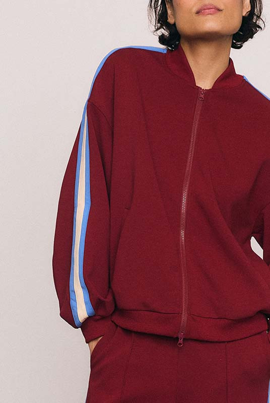 Zipper Track Bomber in Burgundy