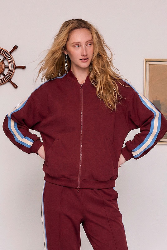 Zipper Track Bomber in Burgundy