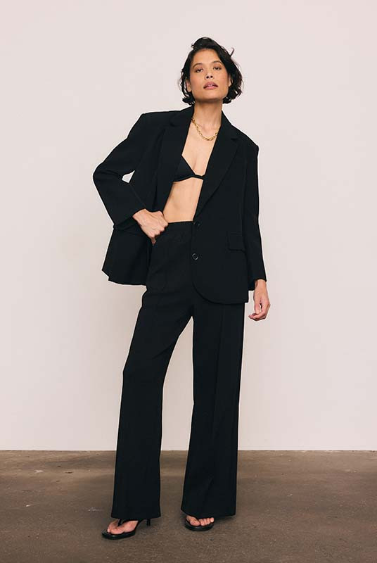 Pintuck Ponte Pant in Black