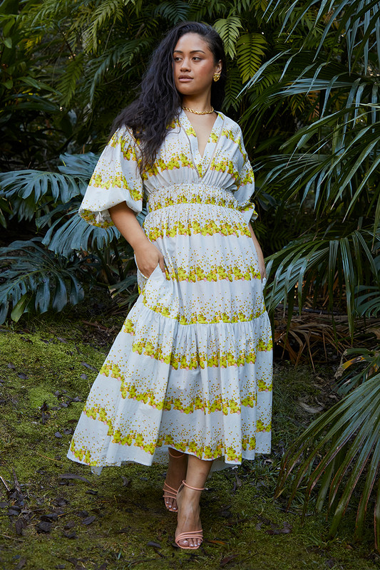 When you can visualise yourself in this dress at a Byron Bay vintage market or an inner city bar you know you’ve struck wardrobe gold. Cut from cotton voile and adorned with Bohemian Traders' x Lottie Rae florals, this effortless maxi dress is a contemporary style designed for every day. Complement the V neckline with gold necklaces.