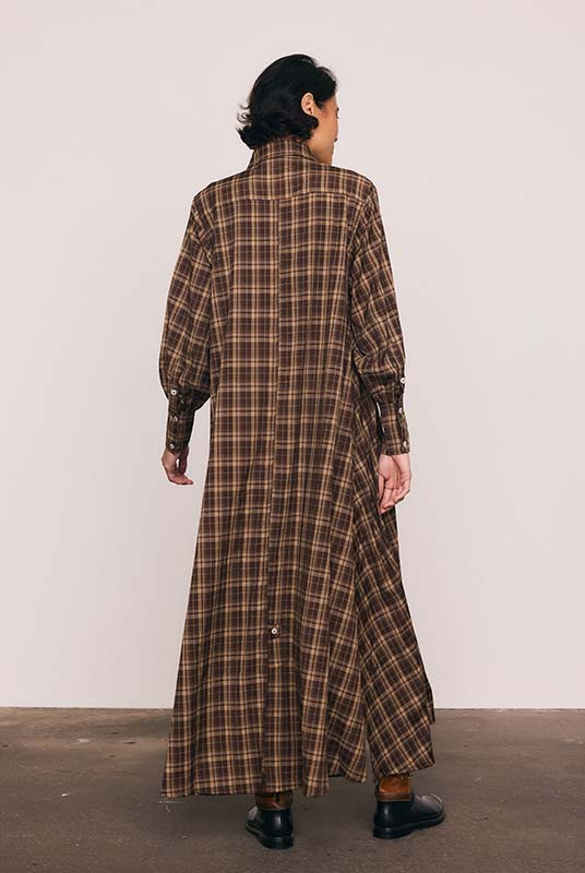 Plaid Opera Dress in Brown