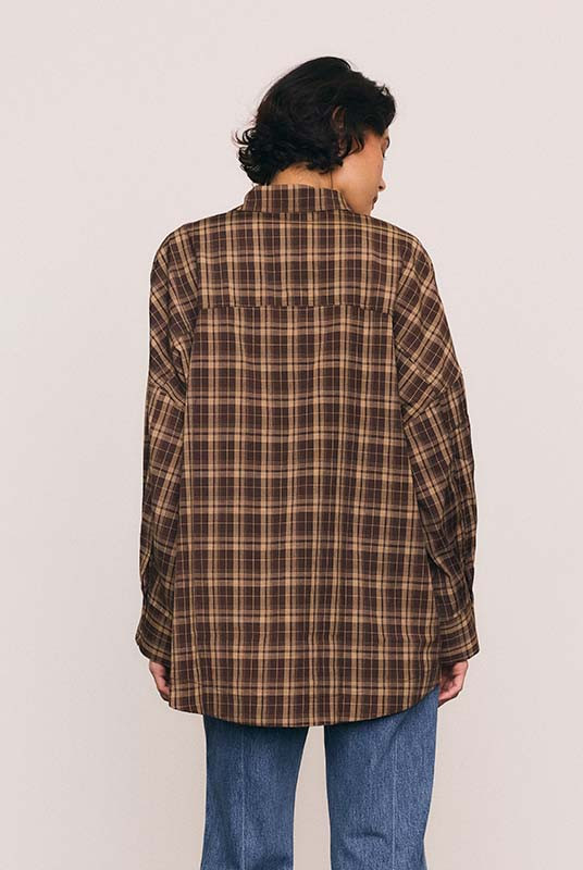 LÝFT OVERSIZE FLANNEL SHIRT - BROWN Plaid Check Oversized Shirt | Bohemian Traders