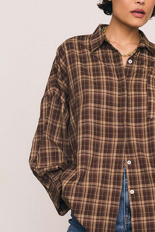 Plaid Oversized Shirt in Brown