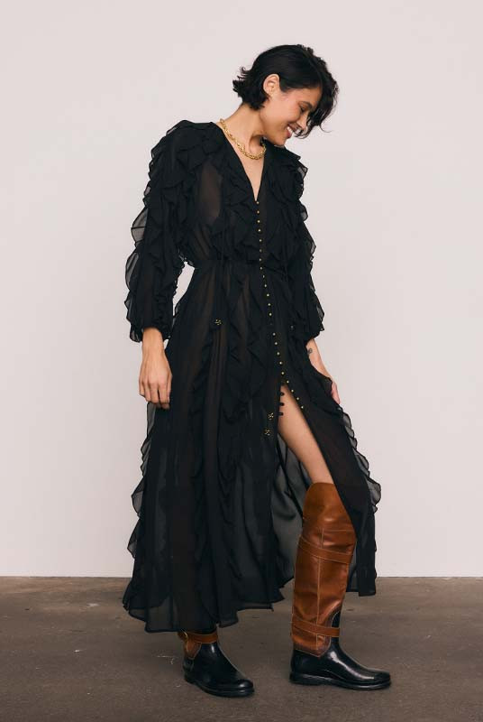 SUNRAY FLOUNCE MAXI DRESS IN BLACK