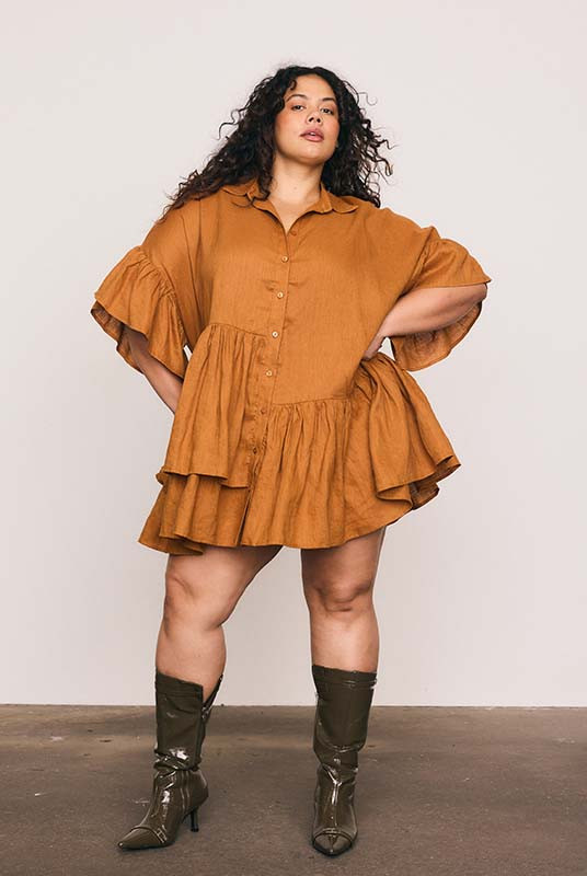 LINEN GENOA MINI DRESS IN RUST