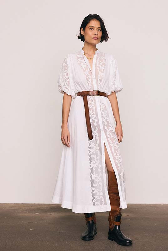 Applique Shirt Dress in White