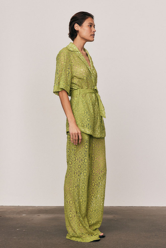 Effortlessly refined, the Ellie Lace Pant is crafted from a soft cotton-blend lace in radiant Citron. Featuring a flattering high-rise waist and wide-leg silhouette, it delivers ease and sophistication in equal measure. Style with the matching Ellie Lace Shirt for a coordinated set that’s timeless, textural, and available in our inclusive sizing from 6–22.