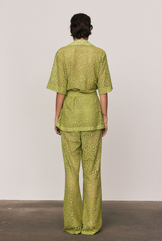 Effortlessly refined, the Ellie Lace Pant is crafted from a soft cotton-blend lace in radiant Citron. Featuring a flattering high-rise waist and wide-leg silhouette, it delivers ease and sophistication in equal measure. Style with the matching Ellie Lace Shirt for a coordinated set that’s timeless, textural, and available in our inclusive sizing from 6–22.