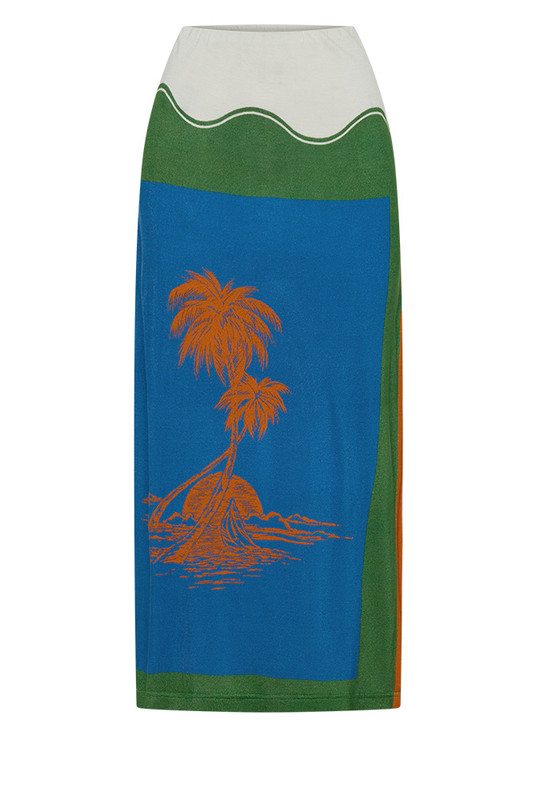 Sleek and effortless, this Viscose Jersey Skirt is crafted from silky viscose with a Bohemian Traders exclusive placement print. Cut straight with an elegant side split, it skims the body with soft drape and gentle movement. Lightweight and versatile, it transitions beautifully from relaxed days to golden summer evenings with ease.