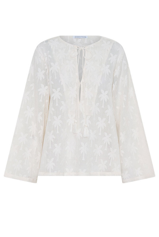 Softly sculptural, the Cotton Lace Swing Top is crafted from a premium cotton-blend knit lace featuring an intricate palm motif. With voluminous sleeves and a gentle swing hem, it blends texture and femininity with ease. A statement in craftsmanship and comfort. Pair with the matching Cotton Lace Maxi Skirt for head-to-toe elegance.
