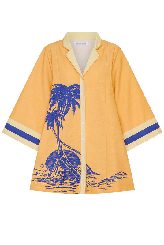 Playful and sun-soaked, the Kauai Mini Jacket Dress is crafted from a premium natural-fibre linen blend in Bohemian Traders’ exclusive Kauai placement print. Designed with a tailored collar, side pockets and a flattering A-line silhouette, it’s breathable, effortless and endlessly versatile. The perfect summer statement, infused with Golden Hour warmth.