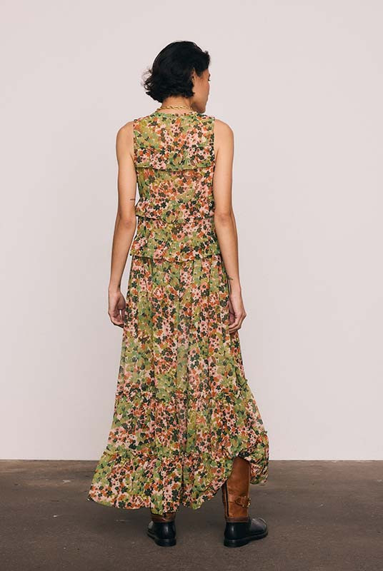 Ivy Frill Dress in Green Ditsy