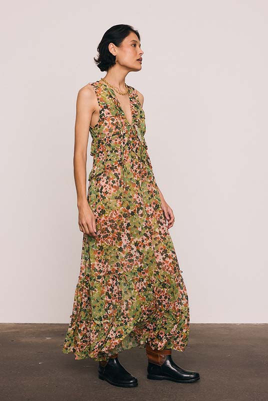 Ivy Frill Dress in Green Ditsy