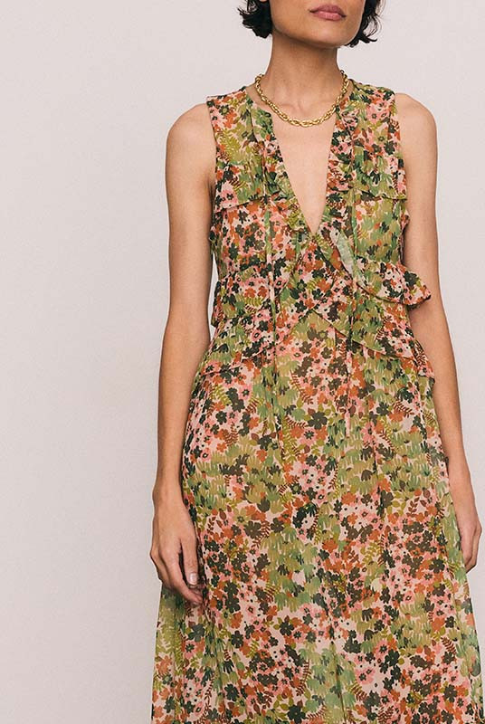 Ivy Frill Dress in Green Ditsy