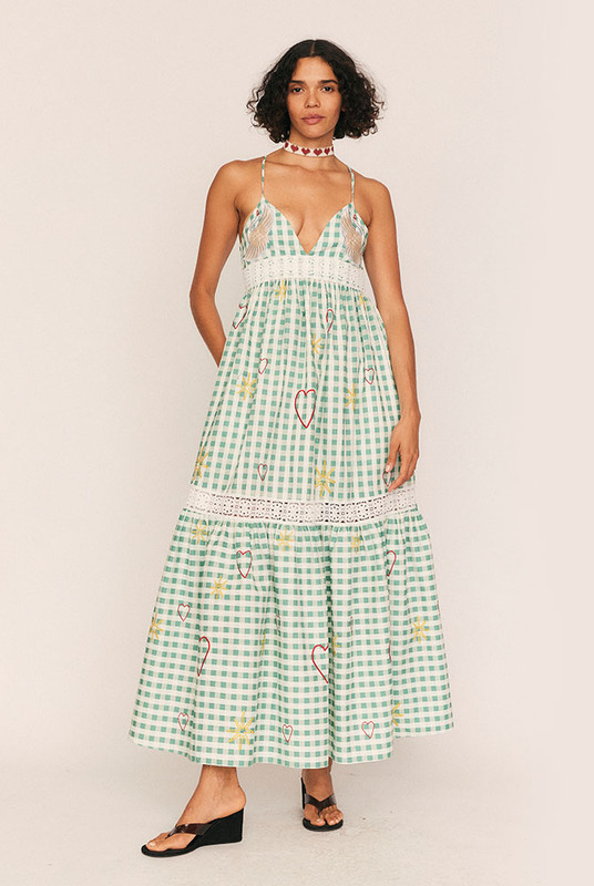 A Bohemian Traders crowd favourite, reimagined for high summer. The Swan Embroidered Check Slip is a celebration of effortless femininity, crafted from premium textured cotton in a custom check print with embroidered appliqué detailing that elevates every stitch.