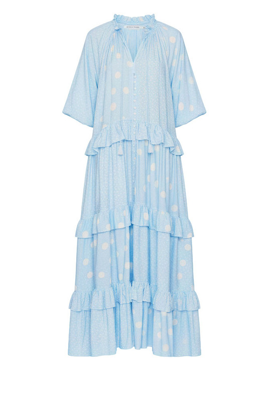Dott Ruffle Neck Maxi in Light Blue