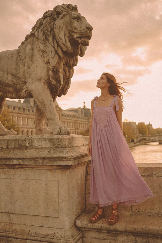 Feminine, flattering, and softly romantic, the Trim Slip Maxi is made for slow afternoons and moonlit evenings. Crafted from lightweight lilac crepe georgette and fully lined in self fabric, it drapes with a gentle swish and a touch of whimsy.