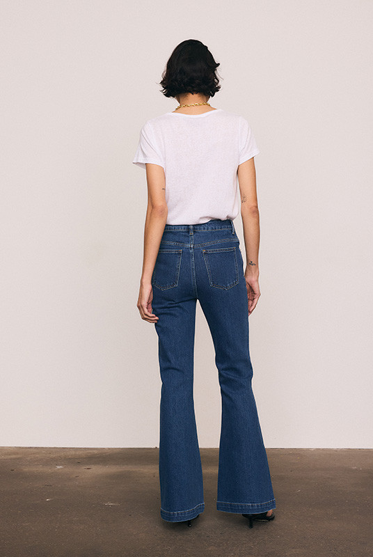 High Rise Flare Jean in Mid Blue
