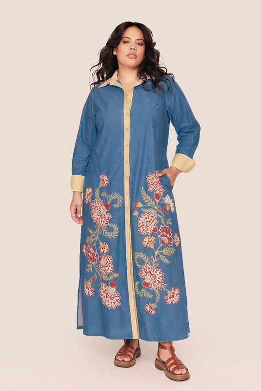 Paisley Shirt Dress in Royal Blue