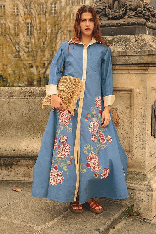 Paisley Shirt Dress in Royal Blue