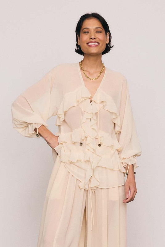 Waterfall Frill Blouse in Cream