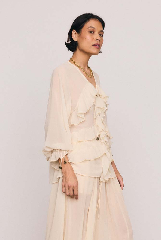 Waterfall Frill Blouse in Cream