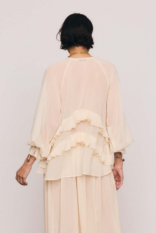 Waterfall Frill Blouse in Cream