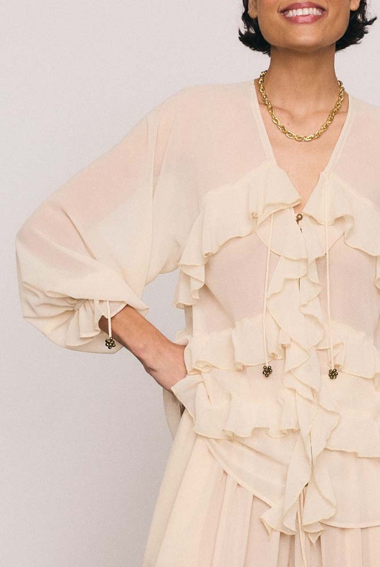 Waterfall Frill Blouse in Cream