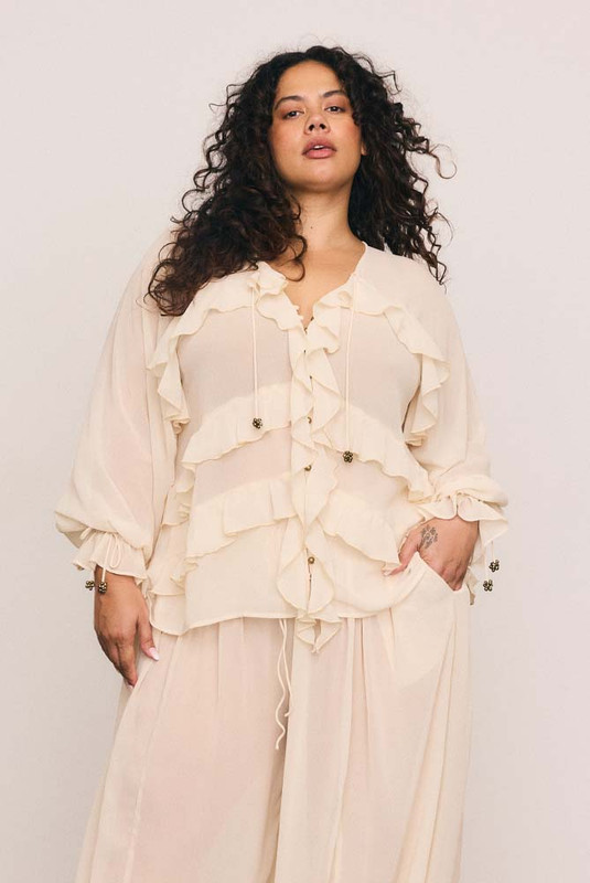 Waterfall Frill Blouse in Cream