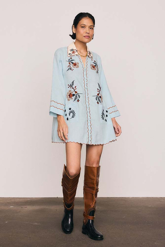 Scallop Edge Mini Dress in Mint Blue