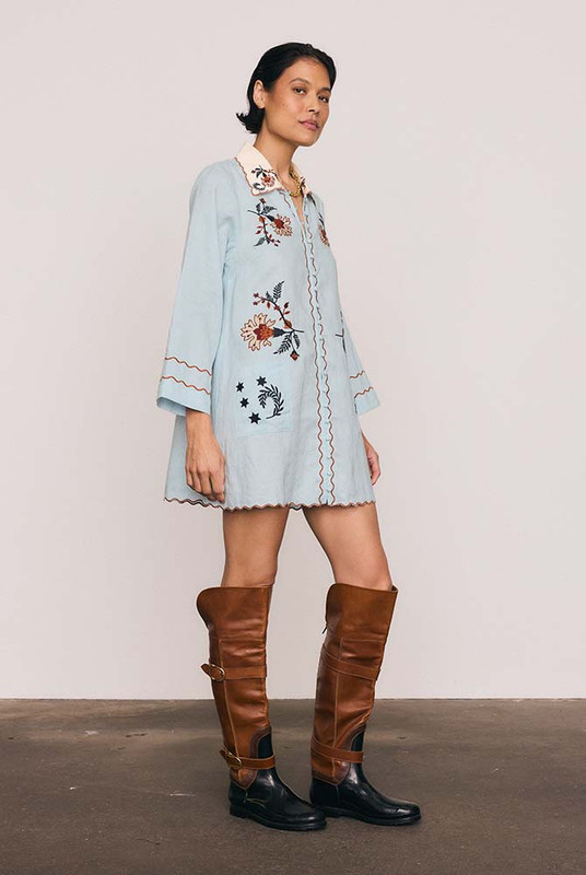Scallop Edge Mini Dress in Mint Blue